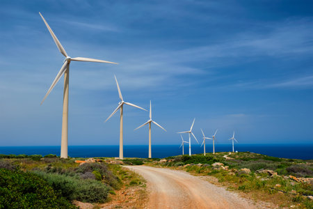 Wind generator turbines. Crete island, Greece