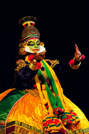 CHENNAI, INDIA - SEPTEMBER 7, 2009: Indian traditional dance drama Kathakali preformance on September 7, 2009 in Chennai, India. Kathakali is a famous dance-drama of south indian state Kerala.のeditorial素材