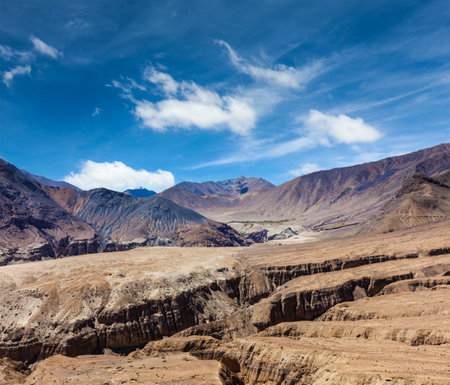 View of Himalayas near Kardung La pass. Ladakh, Indiaの写真素材