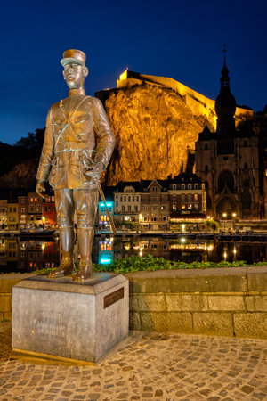 DINANT, BELIGUM - MAY 30, 2018: Bronze statue of Charles de Gaulle near the bridge where he was wounded in battle of Dinant in World War Iのeditorial素材