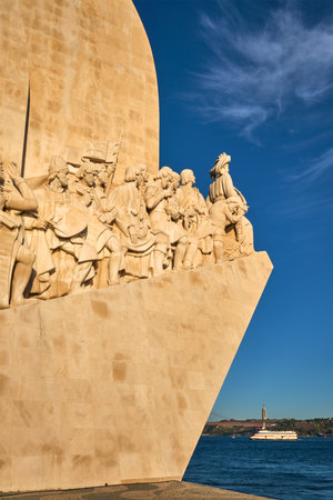Lisbon, Portugal - August 31, 2022: Monument of the Discoveries on bank of Tagus river where ships departed to explore and trade with India and Orient, it celebrates the Portuguese Age of Discoveryのeditorial素材