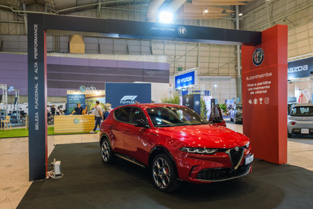 Lisbon, Portugal - May 12, 2023: Alfa Romeo Tonale electric hybrid car on display at ECAR SHOW - Hybrid and Electric Motor Showのeditorial素材