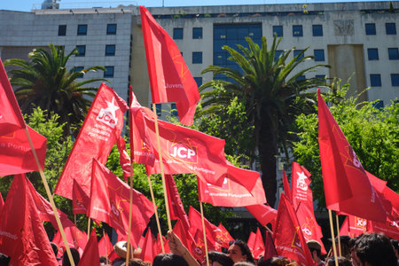 Lisbon, Portugal - April 25, 2023: Anniversary celebration of The Carnation Revolution aka the 25...