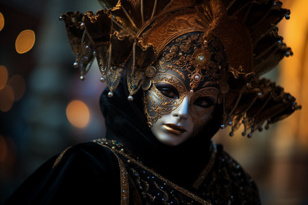 A person adorned in a richly detailed mask and costume, capturing the essence of the Venice Carnival s grandeur and mysteryの素材