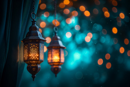 Ramadan lantern background, evoking the rich traditions and serene moments of the holy monthの素材