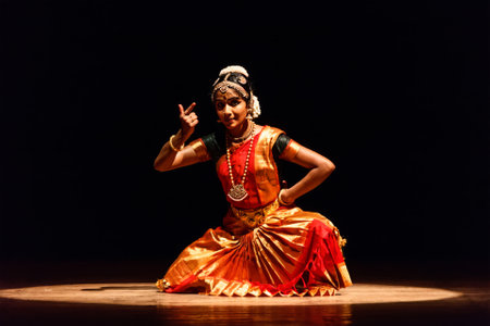 CHENNAI, INDIA - SEPTEMBER 28, 2009: Bharata Natyam dance performed by female exponent Bharatanatyam is a classical Indian dance form originating in Tamil Nadu stateのeditorial素材