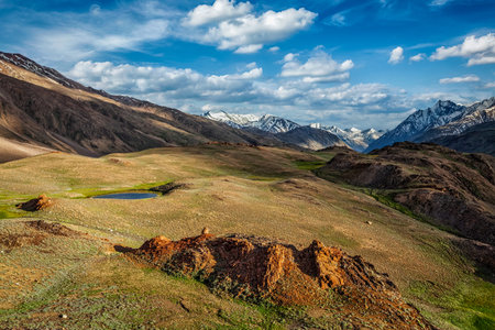 Himalayan landscape in Himalayas mountains in Spiti valley. Himachal Pradesh, India
