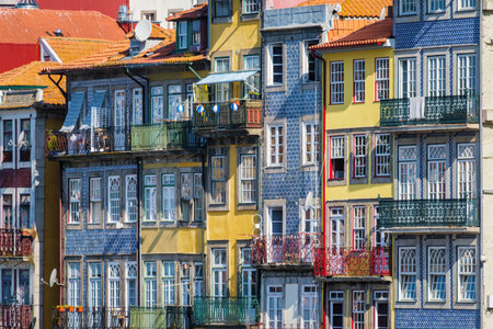 View of Portuguese traditional colorful houses in Porto city, Portugalの写真素材