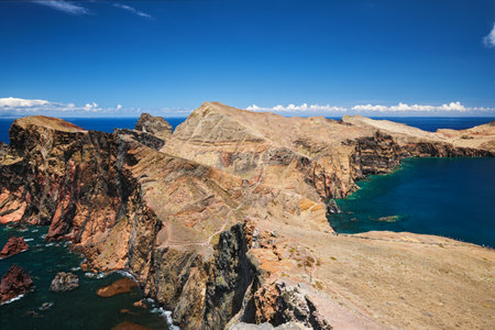 Madeira Island scenic rugged landscape - Ponta do Sao Lourenco cape, Miradouro do Abismo viewpoint. Madeira, Portugalの写真素材