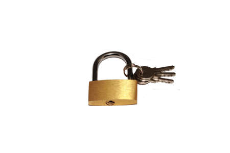 Padlock and keys isolated on white backgroundの写真素材