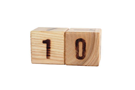 wooden toys cubes isolated on the white backgroundの写真素材