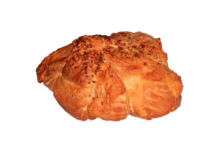 Baked meat with spices isolated on whiteの写真素材