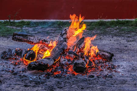 It lit a fire smoldering charcoal eveningの写真素材