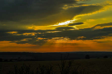 Sunset on the fieldの写真素材