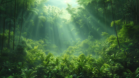 Close up view of green tea leaves in morning sunlight. Nature backgroundの素材