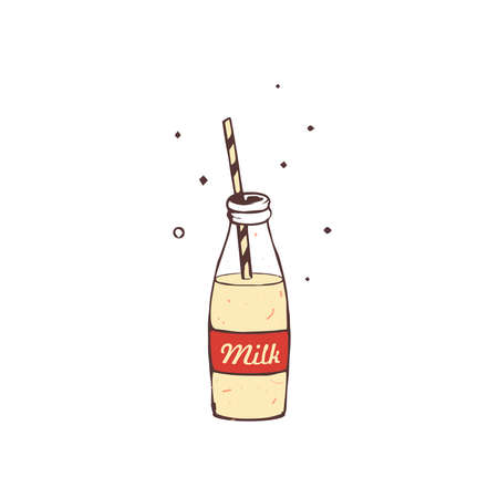 Bottle of milk with a strawのイラスト素材