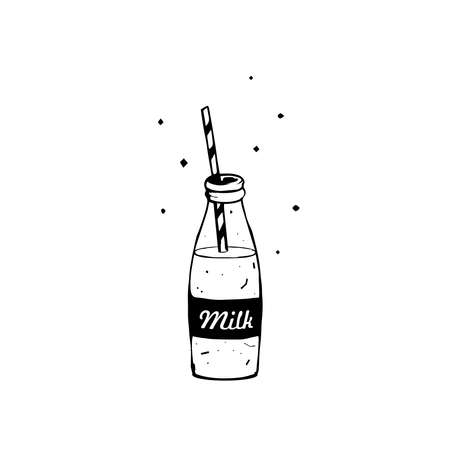 Bottle of milk with a strawのイラスト素材