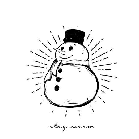 Funny cartoon snowman isolated on white backgroundのイラスト素材