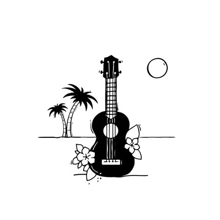 Hawaii ukulele with palm and flowers, vector artのイラスト素材