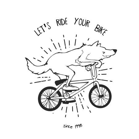 Wolf riding bicycles BMX, vector character designのイラスト素材