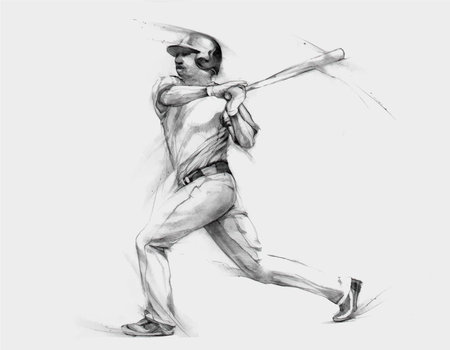 Baseball Player hit the ball, hand drawn graphicのイラスト素材