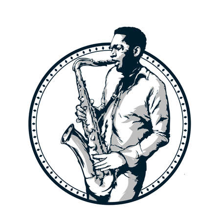 Jazz man plays the saxophone, vector illustrationのイラスト素材