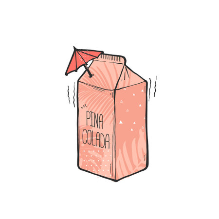 Vintage pina colada pack with tropical leavesのイラスト素材