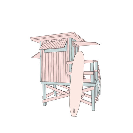 Lifeguard observation tower station on the beachのイラスト素材