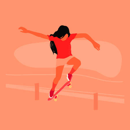 Girl riding on a skateboard, minimalism designのイラスト素材