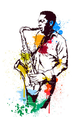 Jazz man with sax on the white backgroundのイラスト素材