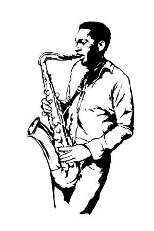 Jazz man with sax on the white backgroundのイラスト素材