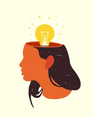 Female profile with with a light bulb in the headのイラスト素材
