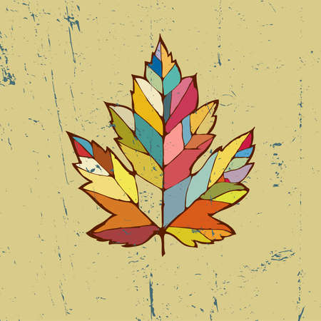 Vector colorful maple leaf in vintage styleのイラスト素材