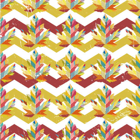 Autumn zig-zag pattern with colorful maple leafのイラスト素材
