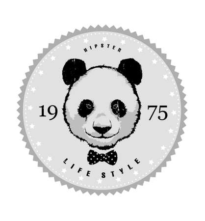 Hipster panda bear vintage round emblem artのイラスト素材