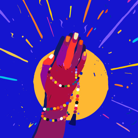 Praying hands and rosary in the background of the sunのイラスト素材