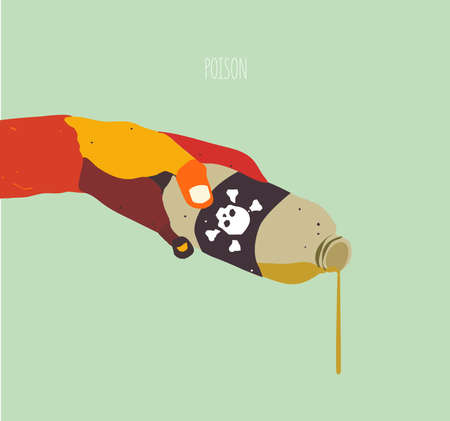 Hand with a plastic bottle with poison. Concept poisoning, intoxicationのイラスト素材