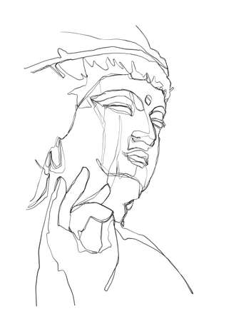 Continuous line drawing of Buddha face. One line drawing illustration.のイラスト素材