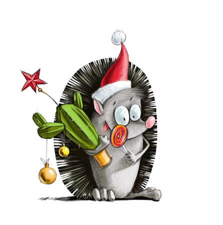 Hedgehog with cactusの写真素材