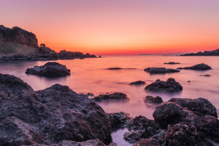 Sunset on the coast of the island of Crete, Greeceの写真素材