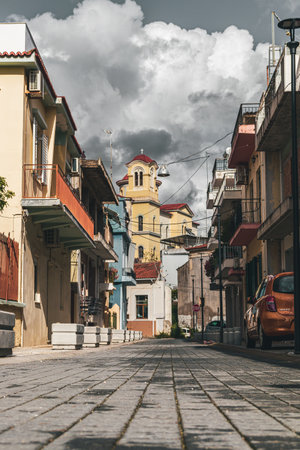 Street view of the old town of Pirgos, Greece.の写真素材