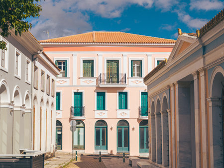View of the facade of an old building in Greeceの写真素材