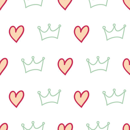 Vector white my queen and heart seamless pattern backgroundのイラスト素材