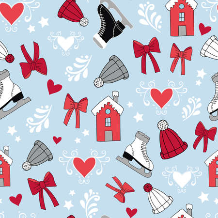 vector winter wonderland allover blue seamless pattern backgroundのイラスト素材