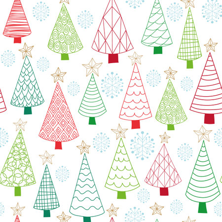 vector christmas trees colorful allover seamless pattern backgroundのイラスト素材