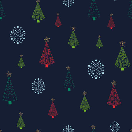 vector christmas trees blue allover seamless pattern backgroundのイラスト素材