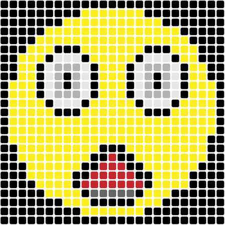 Illustration of surprised pixel emoticon on black backgroundのイラスト素材