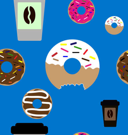 Seamless pattern made of doughnuts and disposable coffee cups imagesのイラスト素材