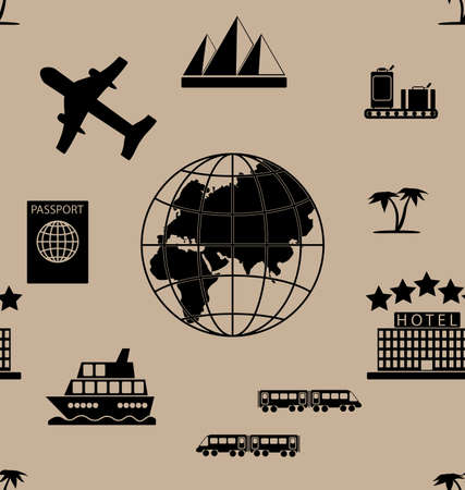 Seamless pattern made of simple icons representing tourism and transport conceptsのイラスト素材
