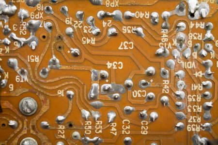 Closeup shot of electronic microcircuit of old TV.の写真素材